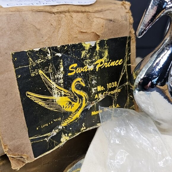 NOS Swan Prince No. 1038 Chrome Hood Ornament With original Box And Screws USA - Picture 2 of 14